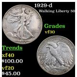 1929-d Walking Liberty 50c Grades vf++