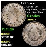 1883 n/c Liberty 5c Grades Choice+ Unc