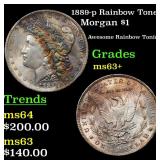 1889-p Rainbow Toned Morgan $1 Grades Select+ Unc