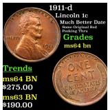 1911-d Lincoln 1c Grades Choice Unc BN