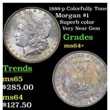 1886-p Colorfully Toned Morgan $1 Grades Choice+ U