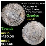 1904-o Colorfully Toned Morgan $1 Grades Choice+ U