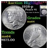 *Highlight* 1928-p Peace $1 Graded Choice Unc