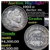 *Highlight* 1902-o Barber 10c Graded Choice+ Unc