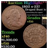 *Highlight* 1802 s-237 Draped Bust 1c Graded vf++