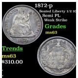 1872-p Seated Liberty 1/2 10c Grades Select Unc