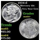 1934-d Mercury 10c Grades Choice+ Unc