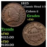 1825 Classic Head 1/2c Grades vf++