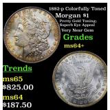 1882-p Colorfully Toned Morgan $1 Grades Choice+ U