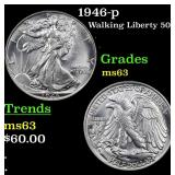1946-p Walking Liberty 50c Grades Select Unc