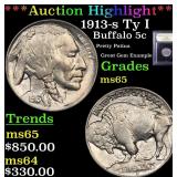 *Highlight* 1913-s Ty I Buffalo 5c Graded GEM Unc