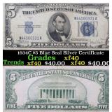 1934C $5 Blue Seal Silver Certificate Grades xf