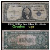 1935C $1 Blue Seal Silver Certificate Grades vg, v