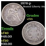1876-p Seated Liberty 10c Grades vf++