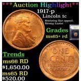 *Highlight* 1917-p Lincoln 1c Graded Gem+ Unc RD
