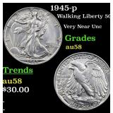 1945-p Walking Liberty 50c Grades Choice AU/BU Sli