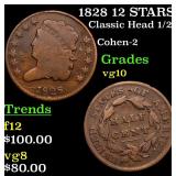 1828 12 STARS Classic Head 1/2c Grades vg+