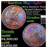 *Highlight* 1864-p Rainbow Toned Seated Liberty $1