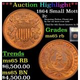 *Highlight* 1864 Small Motto 2c Graded GEM Unc RB