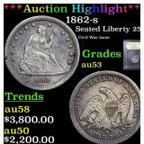 *Highlight* 1862-s Seated Liberty 25c Graded Selec