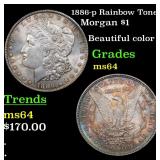 1886-p Rainbow Toned Morgan $1 Grades Choice Unc