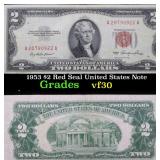 1953 $2 Red Seal United States Note Grades vf++