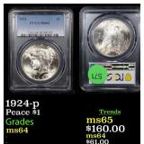 1924-p Peace $1 Graded ms64