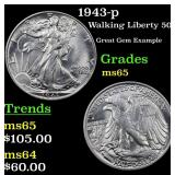 1943-p Walking Liberty 50c Grades GEM Unc