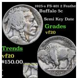 1925-s FS-401 2 Feathers Buffalo 5c Grades vf, ver