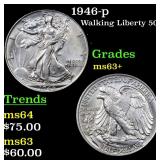 1946-p Walking Liberty 50c Grades Select+ Unc