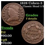 1828 Cohen-3 Classic Head 1/2c Grades f details