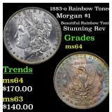 1883-o Rainbow Toned Morgan $1 Grades Choice Unc