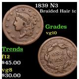 1839 N3 Braided Hair 1c Grades vg+