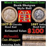 Mixed small cents 1c orig shotgun roll, 1917-d Whe