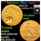 *Highlight* 1911-d Indian $5 Graded BU+