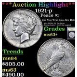 *Highlight* 1921-p Peace $1 Graded Select+ Unc