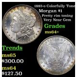 1885-o Colorfully Toned Morgan $1 Grades Choice+ U