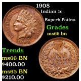 1908 Indian 1c Grades GEM+ Unc BN