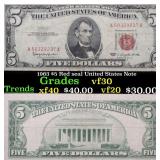 1963 $5 Red seal United States Note Grades vf++