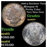 1886-p Rainbow Toned Morgan $1 Grades Choice+ Unc