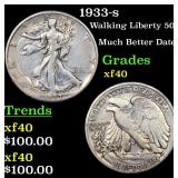 1933-s Walking Liberty 50c Grades xf