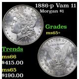 1886-p Vam 11 Morgan $1 Grades GEM+ Unc