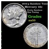 1934-p Rainbow Toned Mercury 10c Grades Select AU