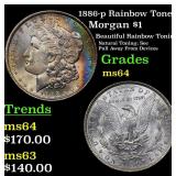 1886-p Rainbow Toned Morgan $1 Grades Choice Unc