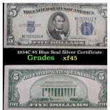 1934C $5 Blue Seal Silver Certificate Grades xf+