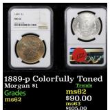 1889-p Colorfully Toned Morgan $1 Graded ms62