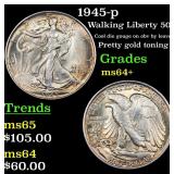 1945-p Walking Liberty 50c Grades Choice+ Unc