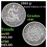 1861-p Seated Liberty 1/2 10c Grades xf+