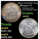 1886-p Colorfully Toned Morgan $1 Grades Choice Un