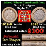 Mixed small cents 1c orig shotgun roll, 1919-d Whe